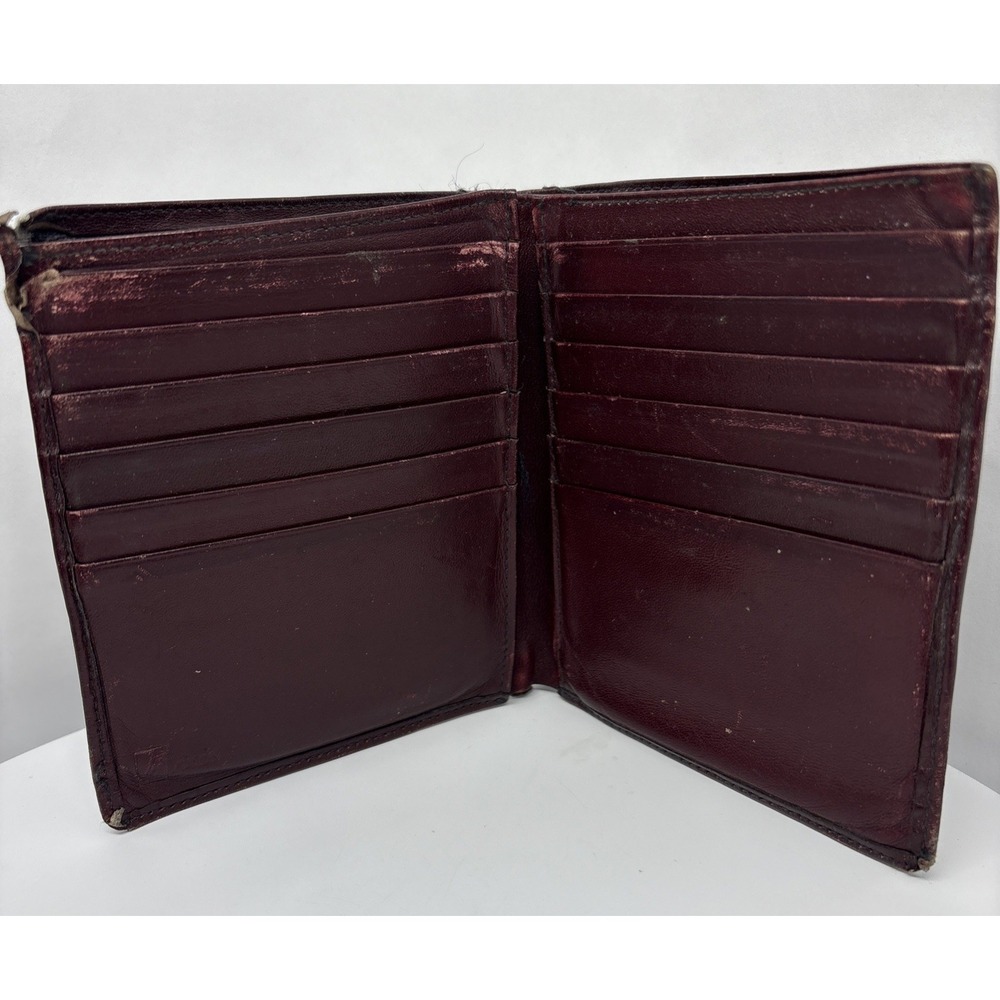 Vtg 1980s Leather Wallet Men Billfold 12 Credit Card Slots Cash Divider *read